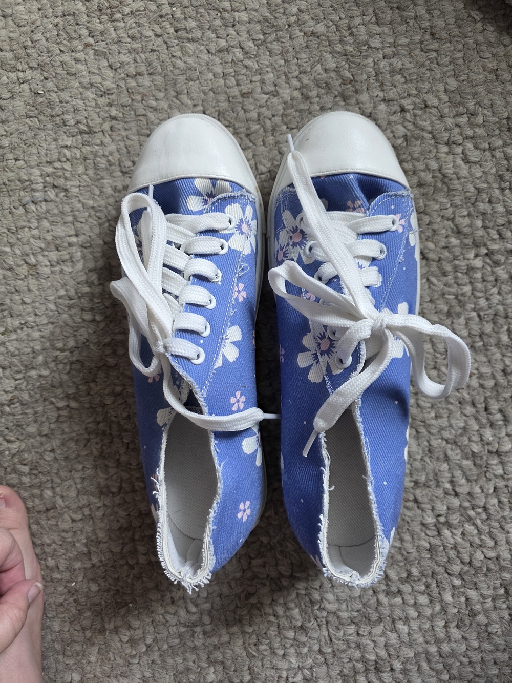 Blue Floral Canvas Lace-Up Sneakers